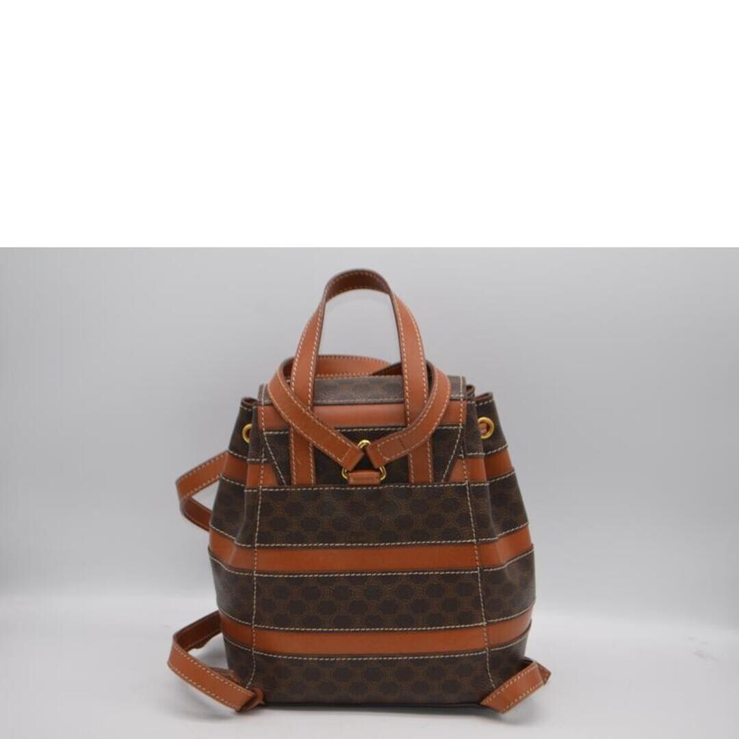 CELINE Macadam Mini Leather Backpack Brown Gold Drawstring Authenic