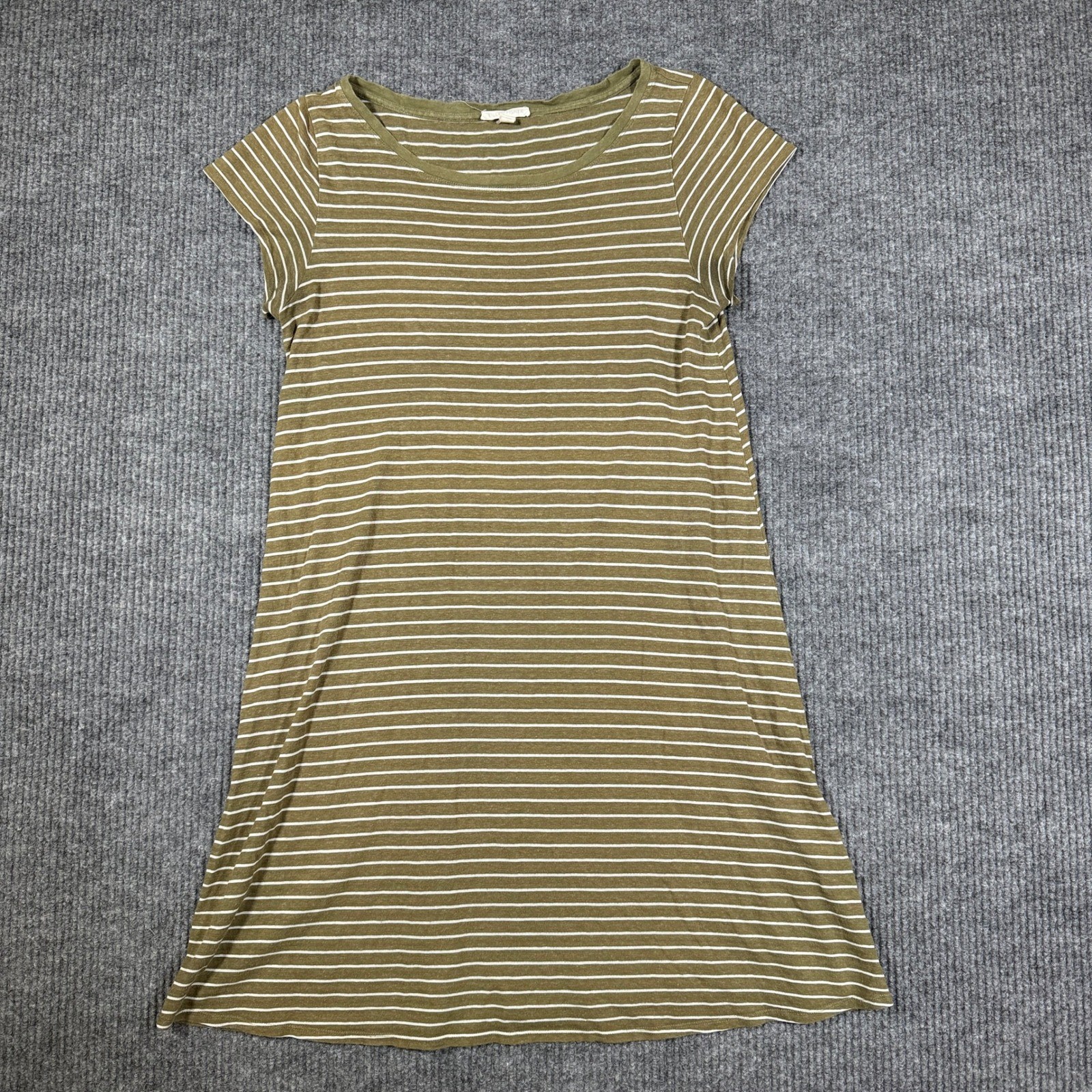 NWOT Eileen Fisher Olive Striped Hemp Organic Cotton Knit T-Shirt Dress Women S