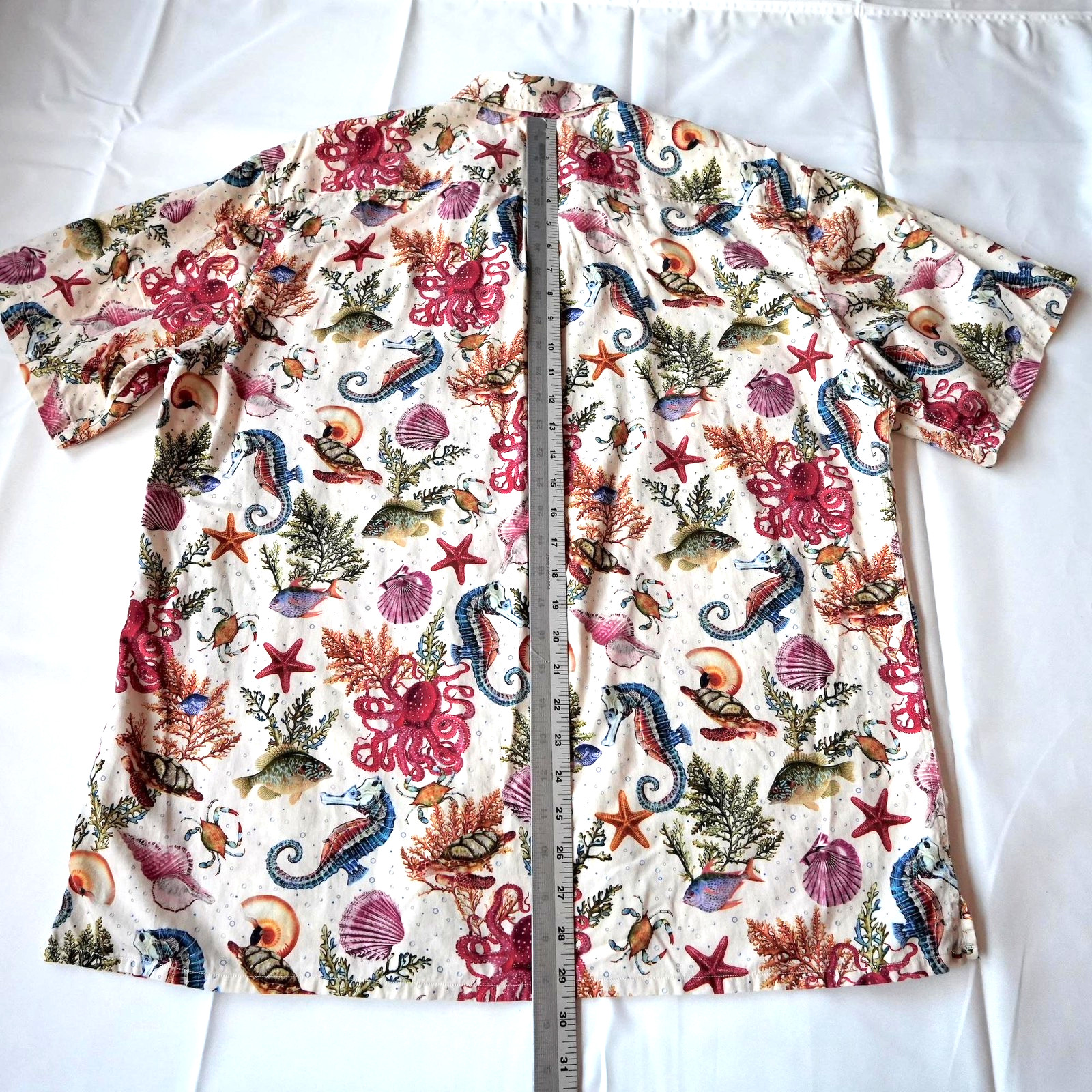 Davids Wear Yiume Hawaiian Shirt Mens Medium Seahorse Tencel Aloha Marine Life M