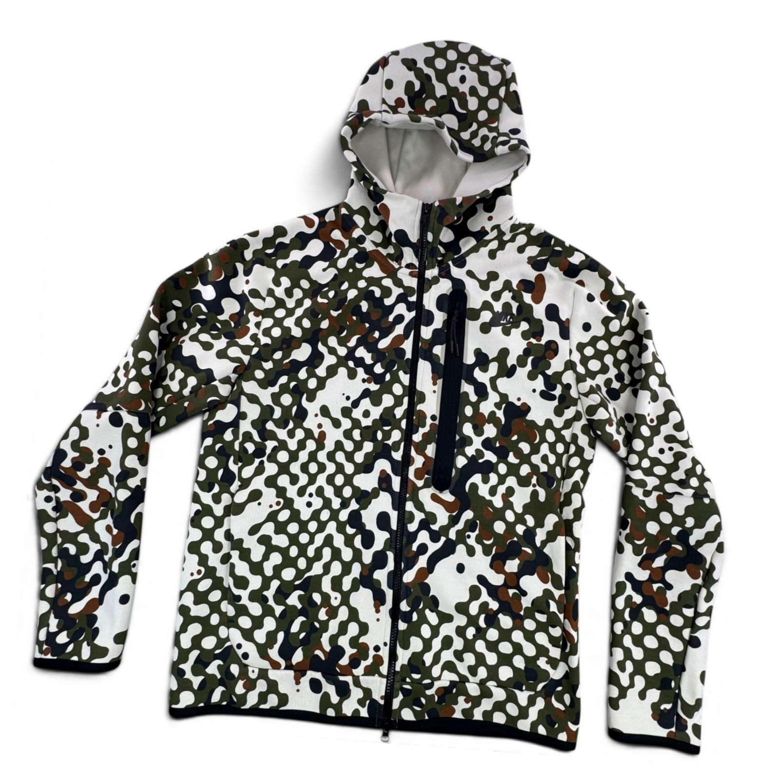 Nike Tech Fleece Camo Full Zip Hoodie Moon Particle Olive DD4684-326 Mens Medium