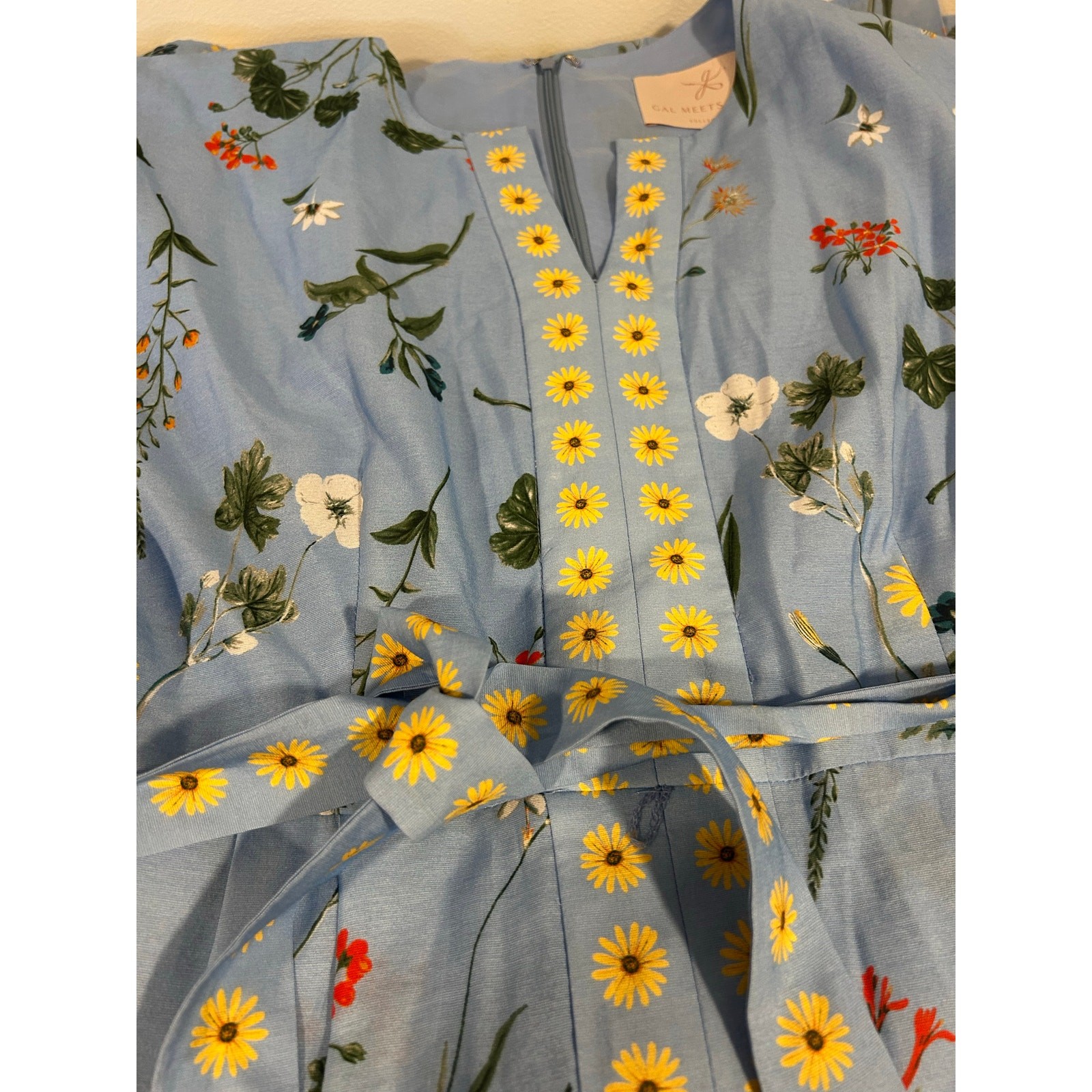 GAL MEETS GLAM Womens Blue Poplin Floral Midi Cottagecore Measures a Medium