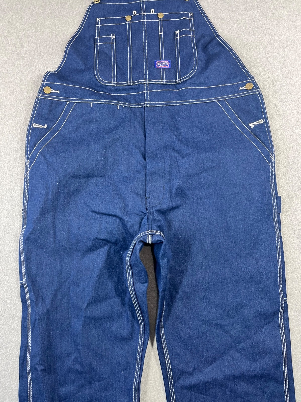 Big Smith Bib Overalls Mens 40×30 Blue Denim Triple Sticth Zipper Fly Carpenter