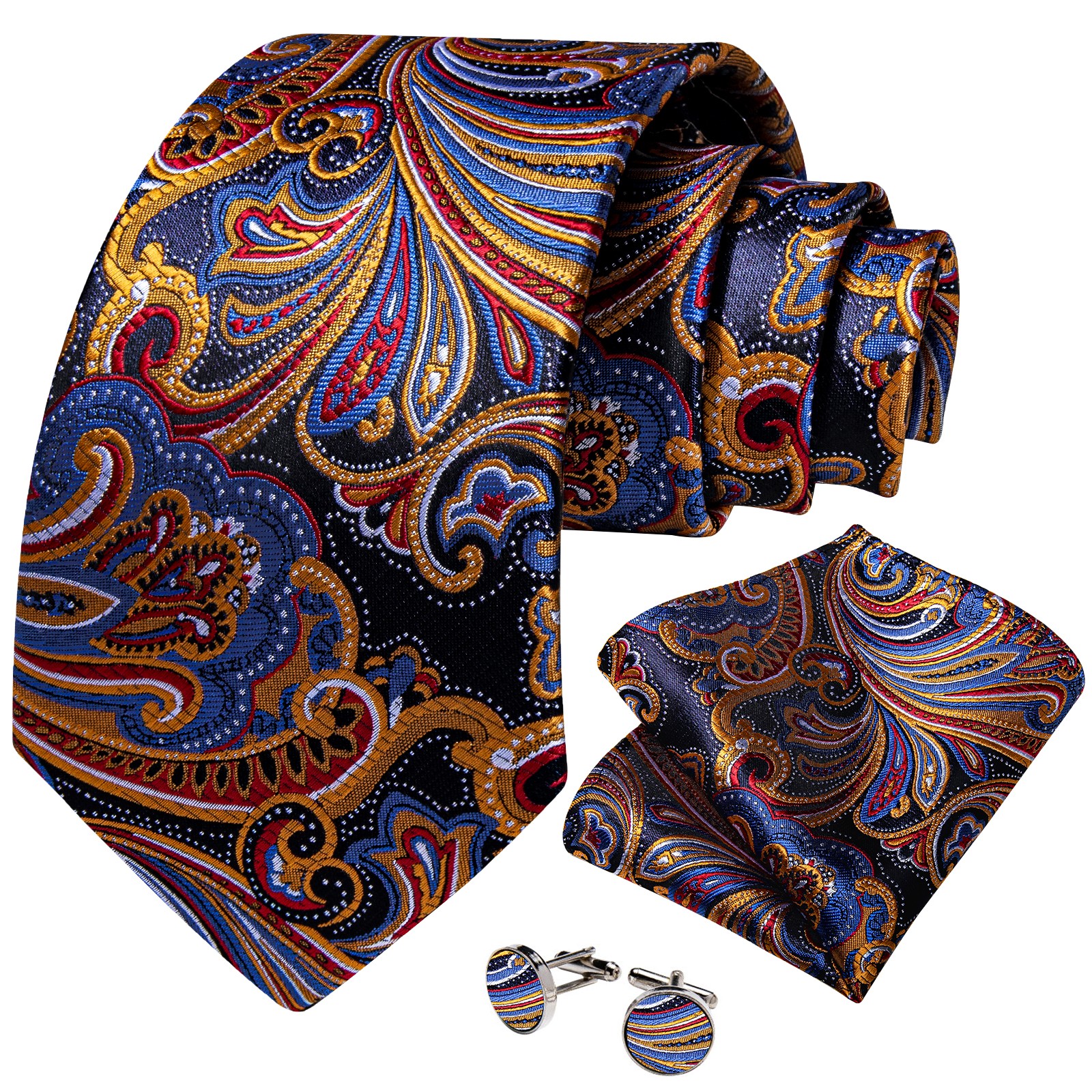 3 Pcs-Men’s Tie Paisley Necktie Hankie Cufflinks Set Party Wedding Formal Gift