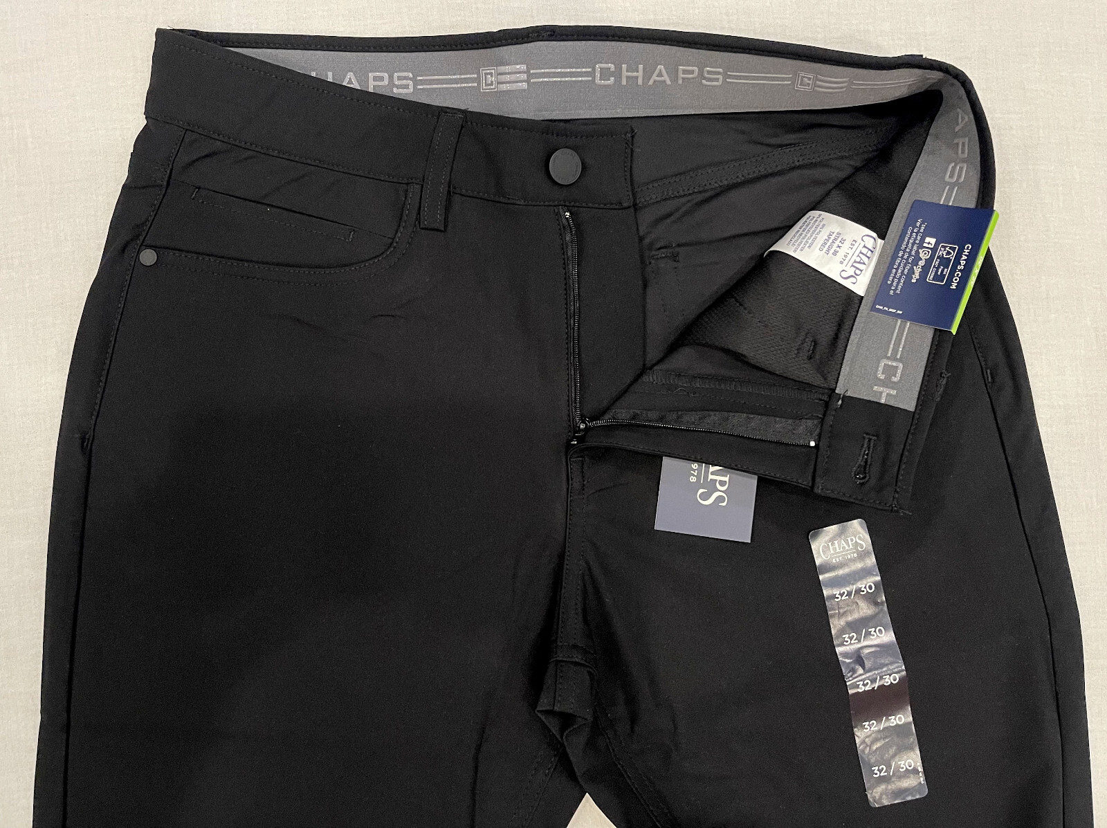 Chaps Mens 5-Pocket Performance Pants Straight Tapered 32X30 Black W32L30