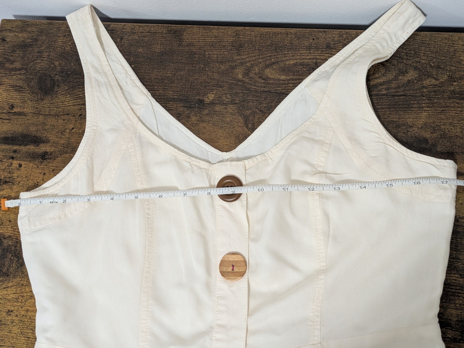 Anthropologie Cream button Front Midi Dress Linen Blend 10 Beachy Cortage Preppy