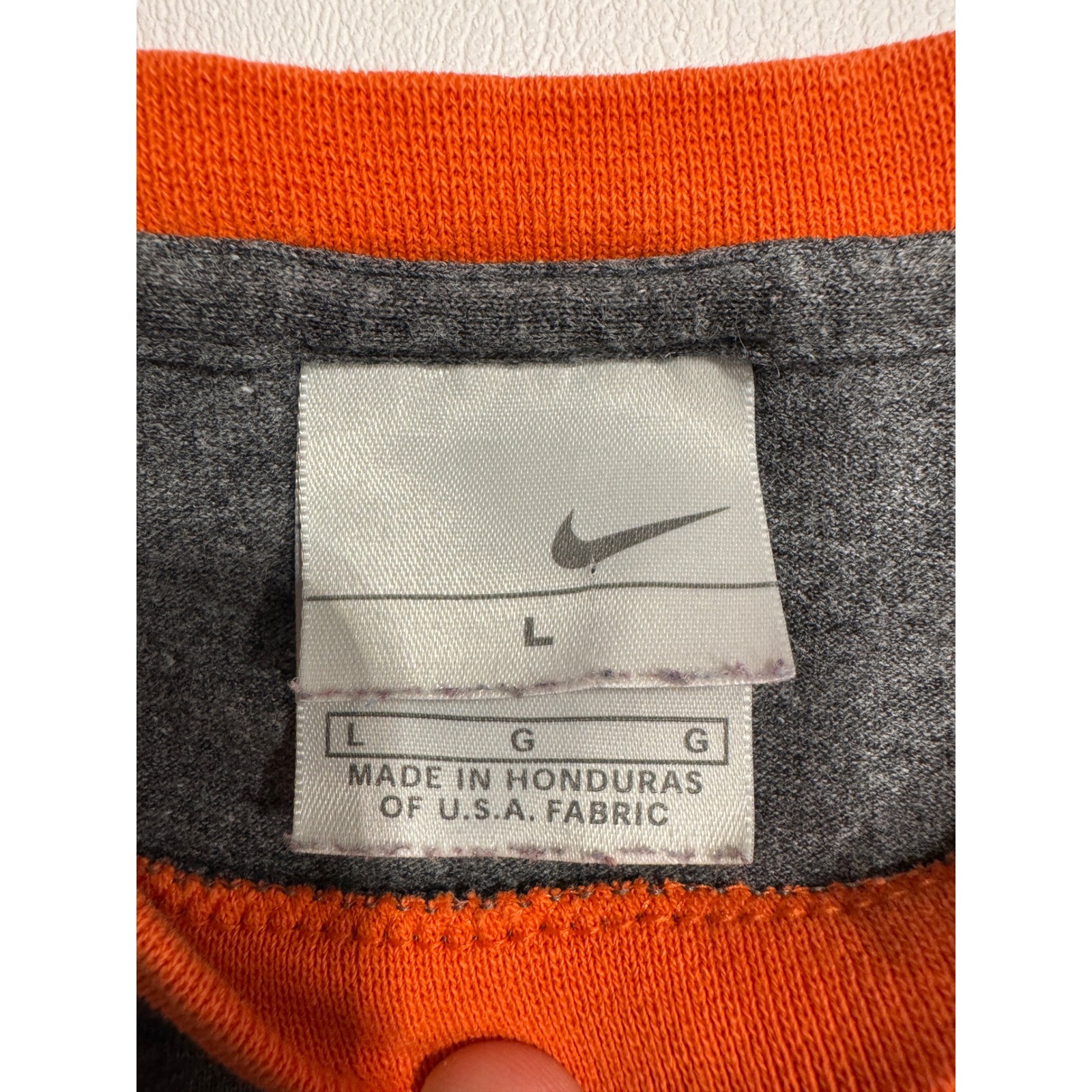 Nike Mens Ringer T-Shirt Gray Orange Embroidered Logo Size Large RN 56323