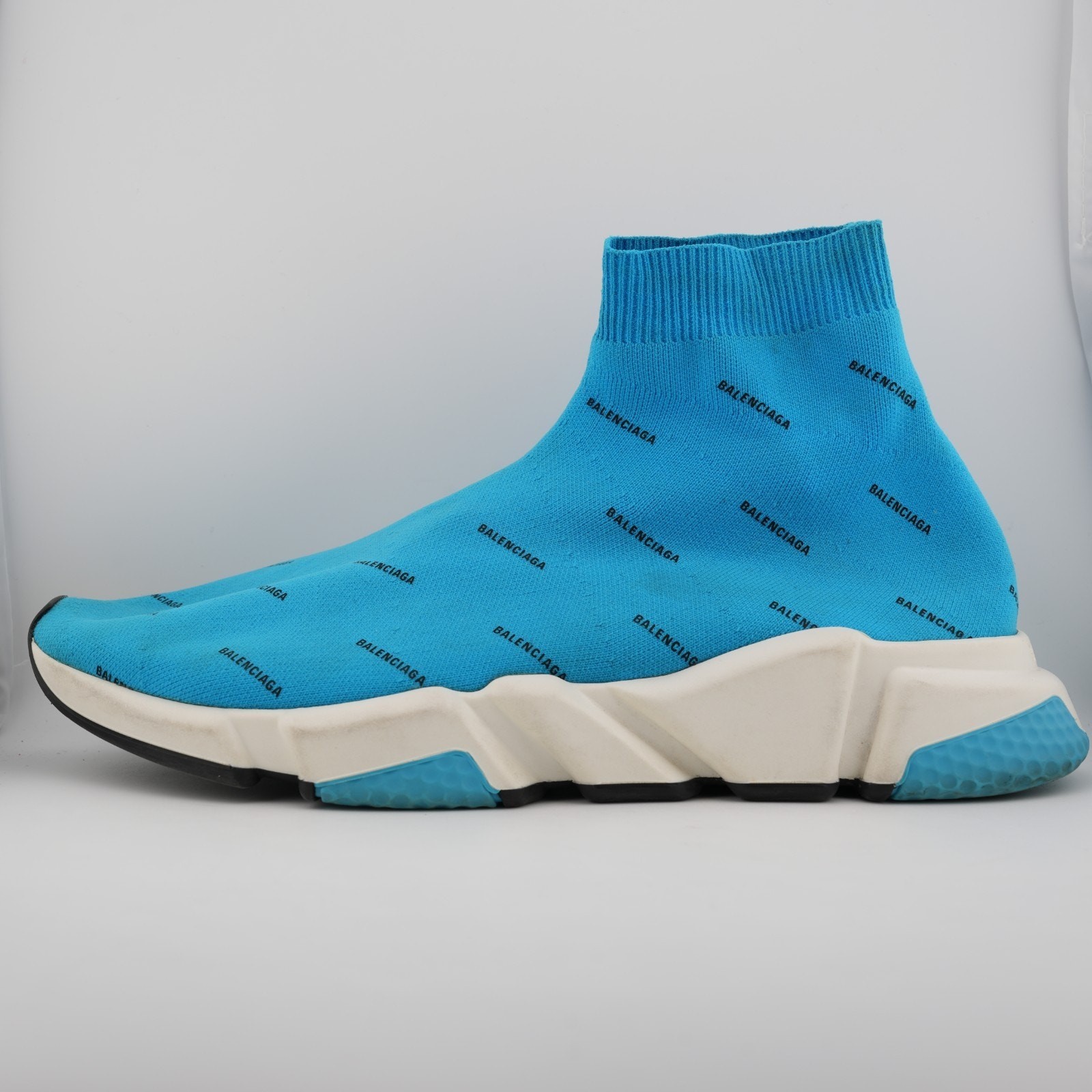 Balenciaga All Over Logo Speed Sneaker Sock Shoe Turquoise Blue US 11 Men’s
