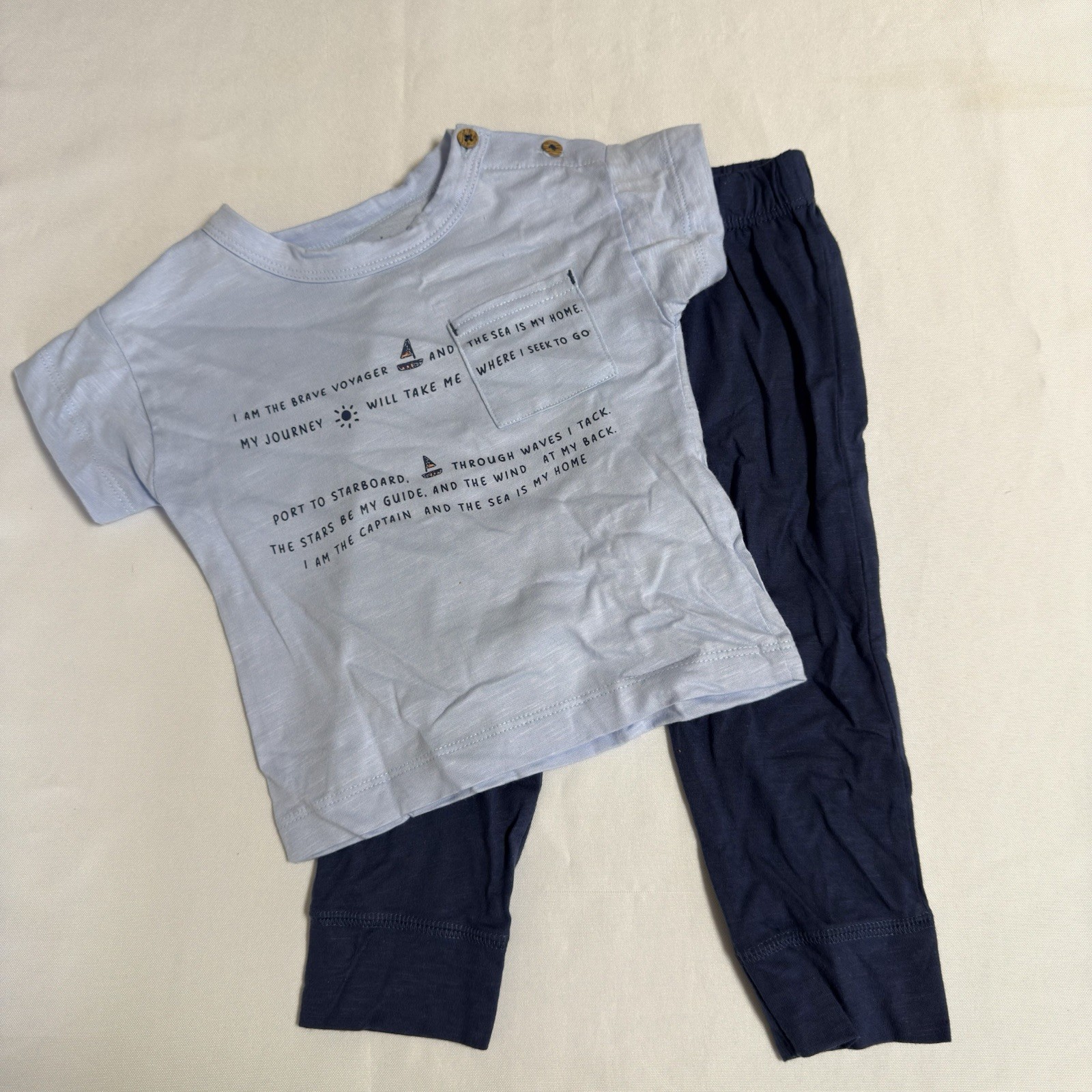 Carter’s Baby Boy’s Shirt & Pants Set 2 pc Outfit Size 12 Months Blue Sailboat