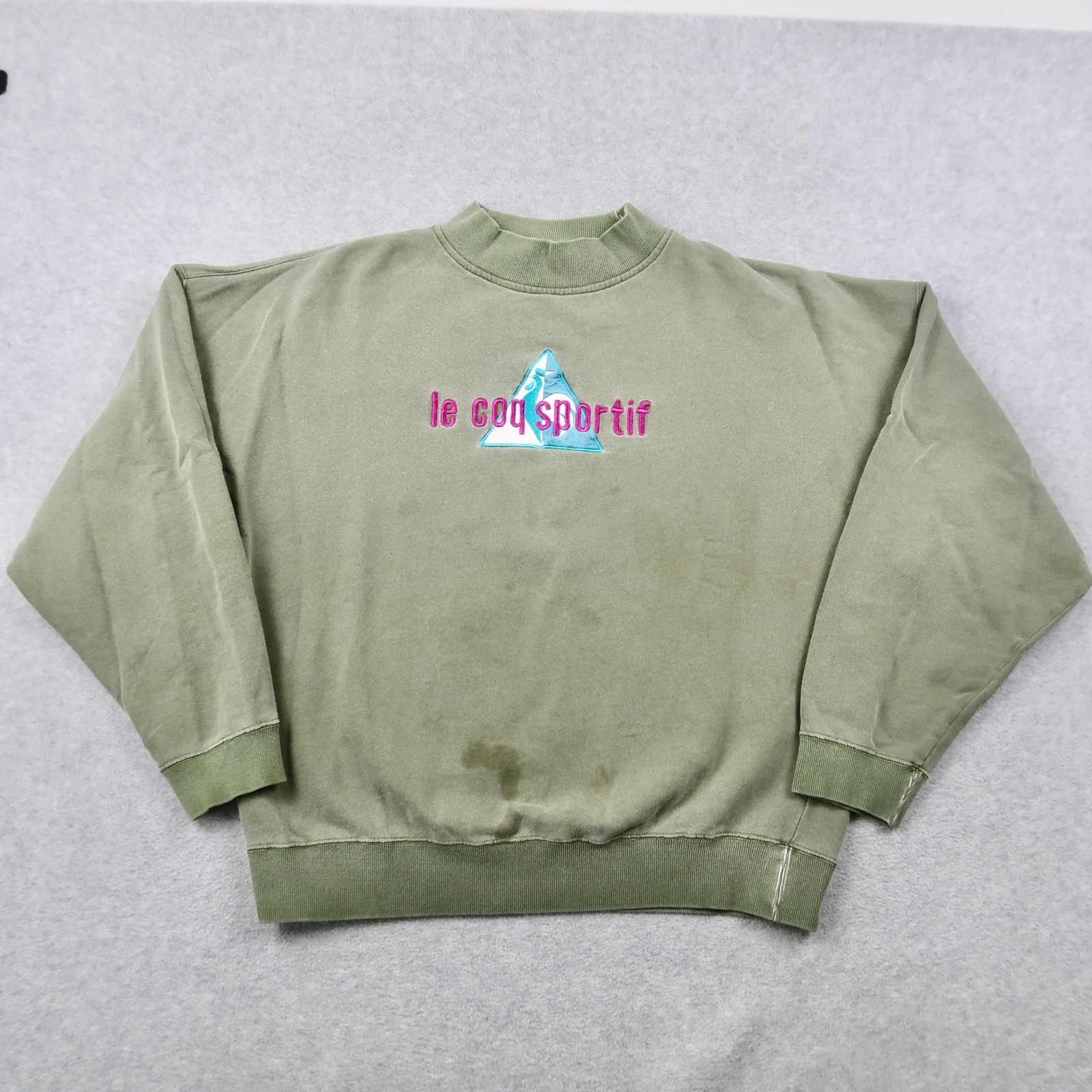 Vintage 90s Le Coq Sportif Sweatshirt Mens XL Green Mock Neck Embroidered Logo