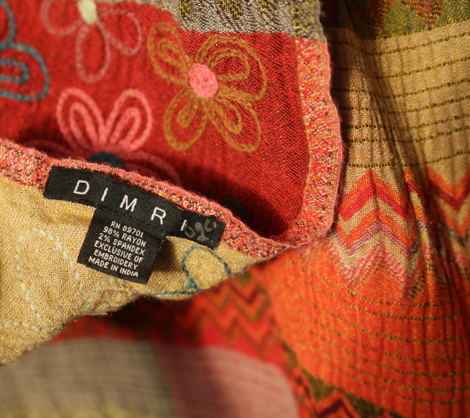 Y2K DIMRI Floral Striped Summer Scarf Wrap Soft Rayon Rectangle Red Multicolor