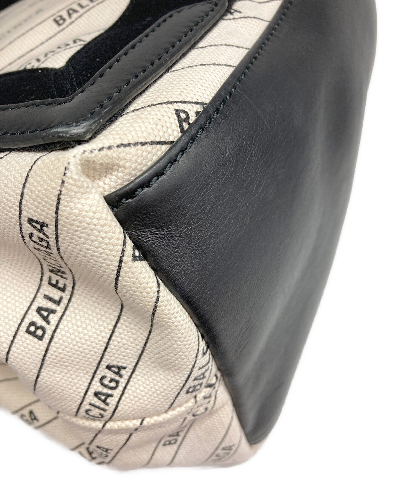 BALENCIAGA Tote Bag Navy Cabas Canvas Size 11.6 in Color White Black 99