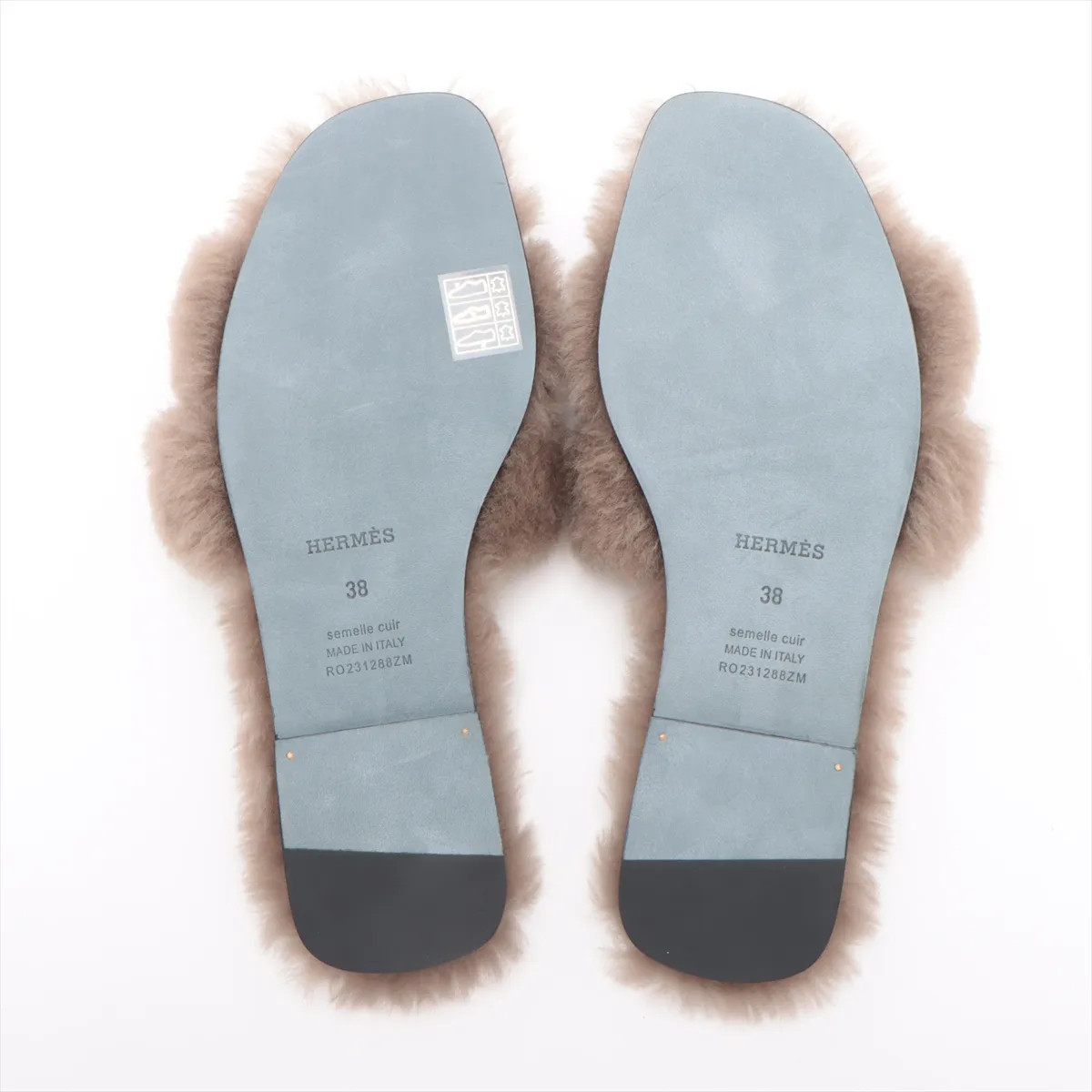 Hermès Oran Fur × Leather Sandals 38 Ladies’ Greige 231288Z Sheepskin Box There