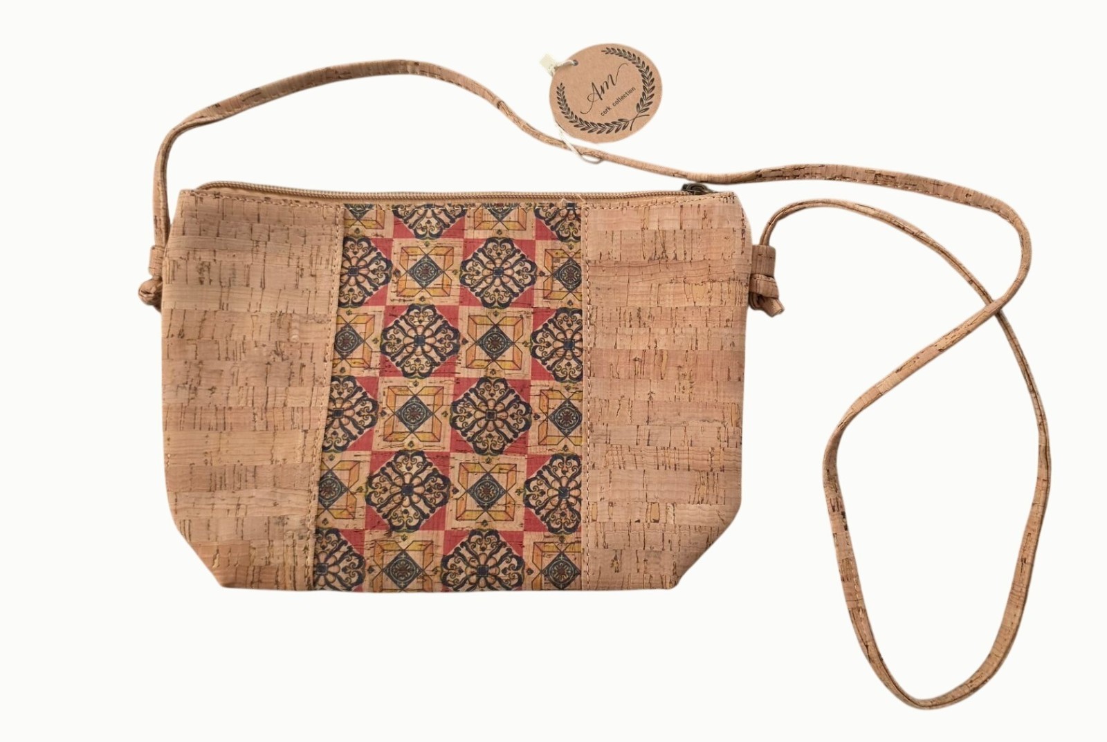 AM Cork Collection Cork Crossbody Bag Vegan Tile Print Lightweight NWT