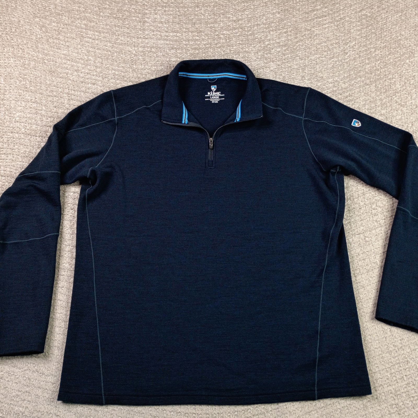 Kuhl Invigoratr Merino Wool 1/4 Zip Sweater Men Large Raven Aeroknit Blue