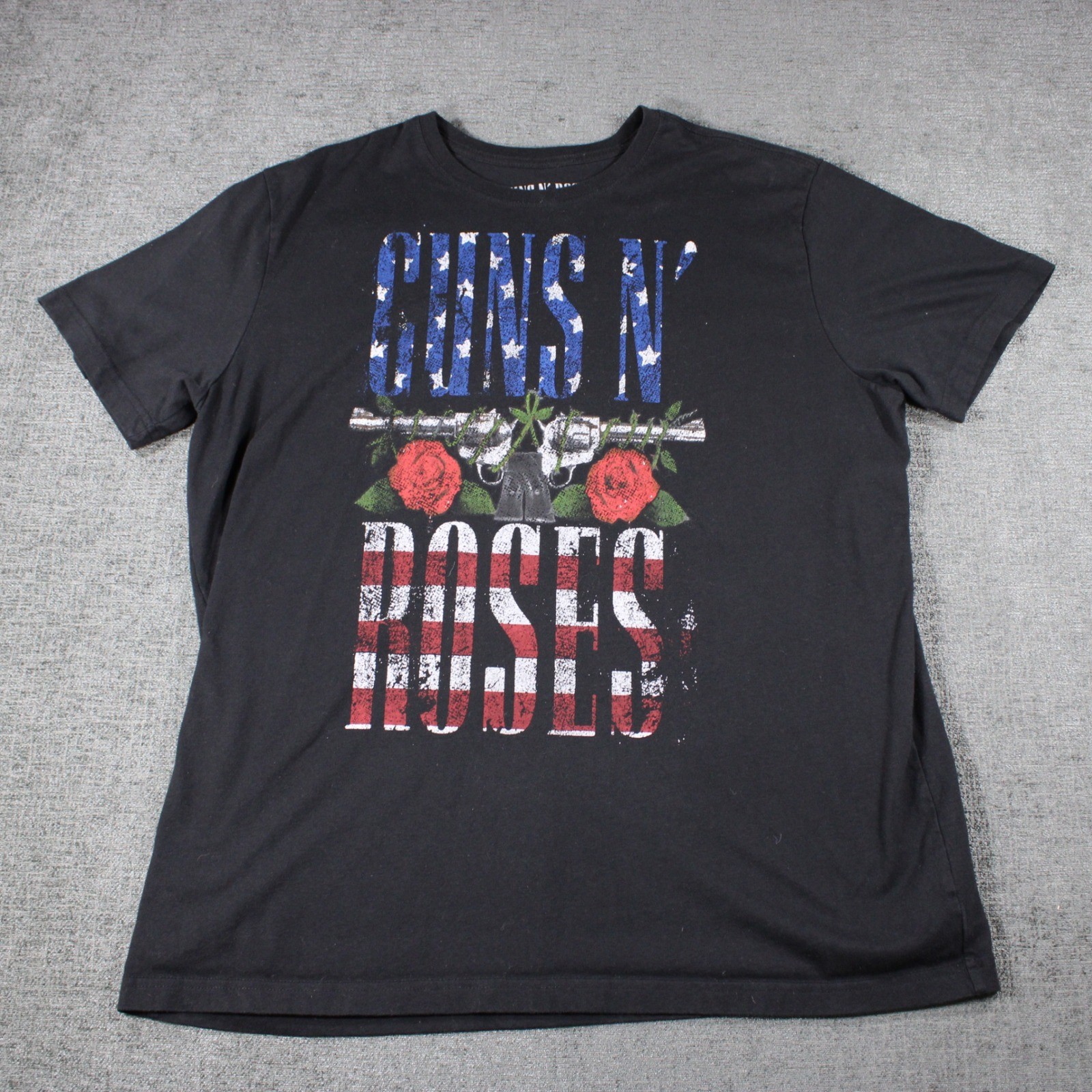 Guns N’ Roses Mens XXL Black Graphic T-Shirt American Flag Logo Band Tee 2023