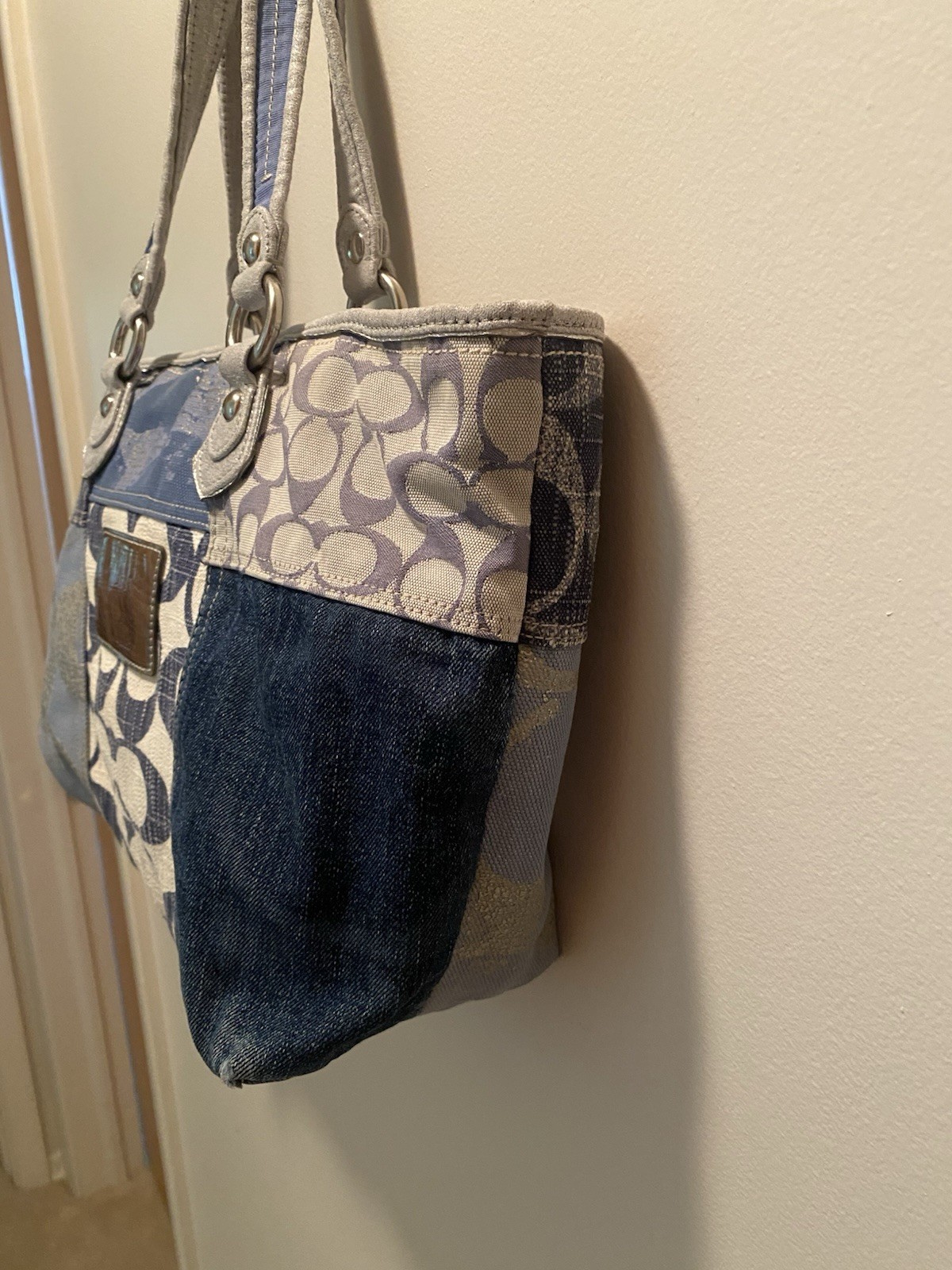 Coach Vintage Poppy Canvas Tote Bag Handbag Signature Logo Blue