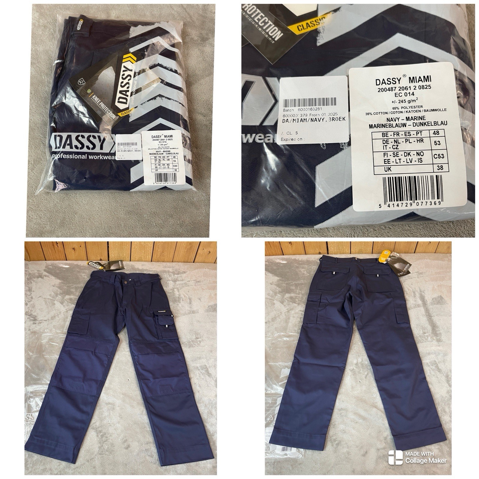 Dassy Miami Work Trousers Pants Knee Pockets 36×32 New With Tags.