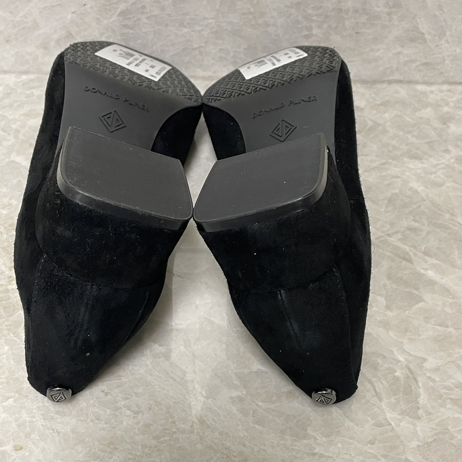 Donald Pliner Rya Pump Womens 9M Black Suede Square Toe 1.3 in Block Heel Shoes