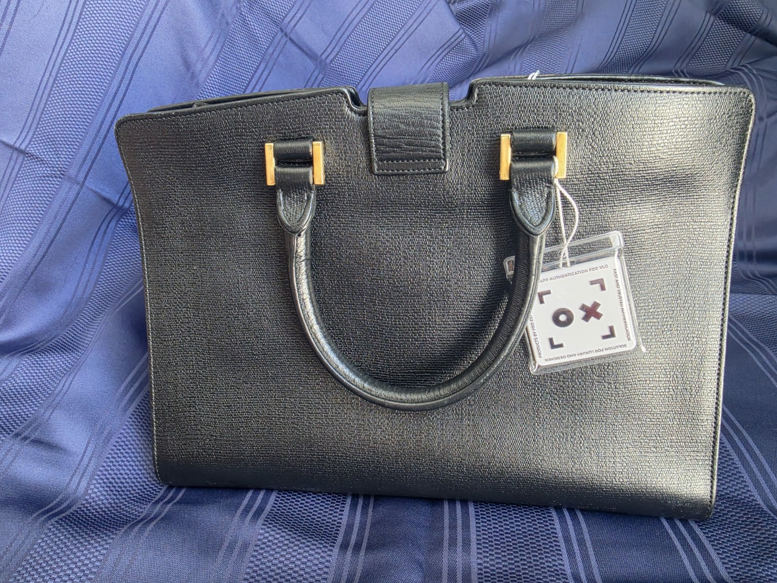 Saint Laurent Cabas Y Black Satchel Top Handle Detachable Strap Gold HW