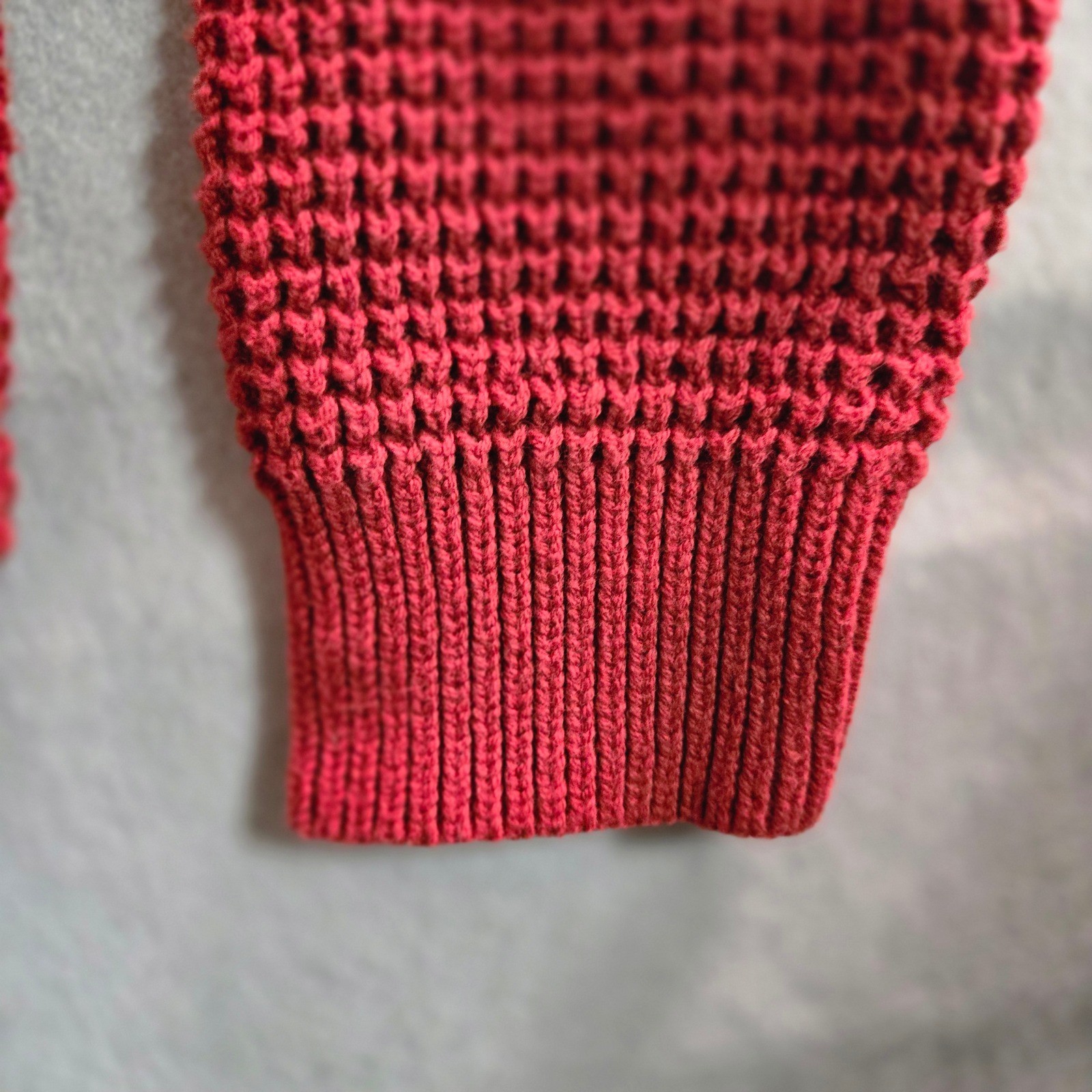 Ambiance Apparel Red Waffle Knit Crewneck Sweater Large Style 65950