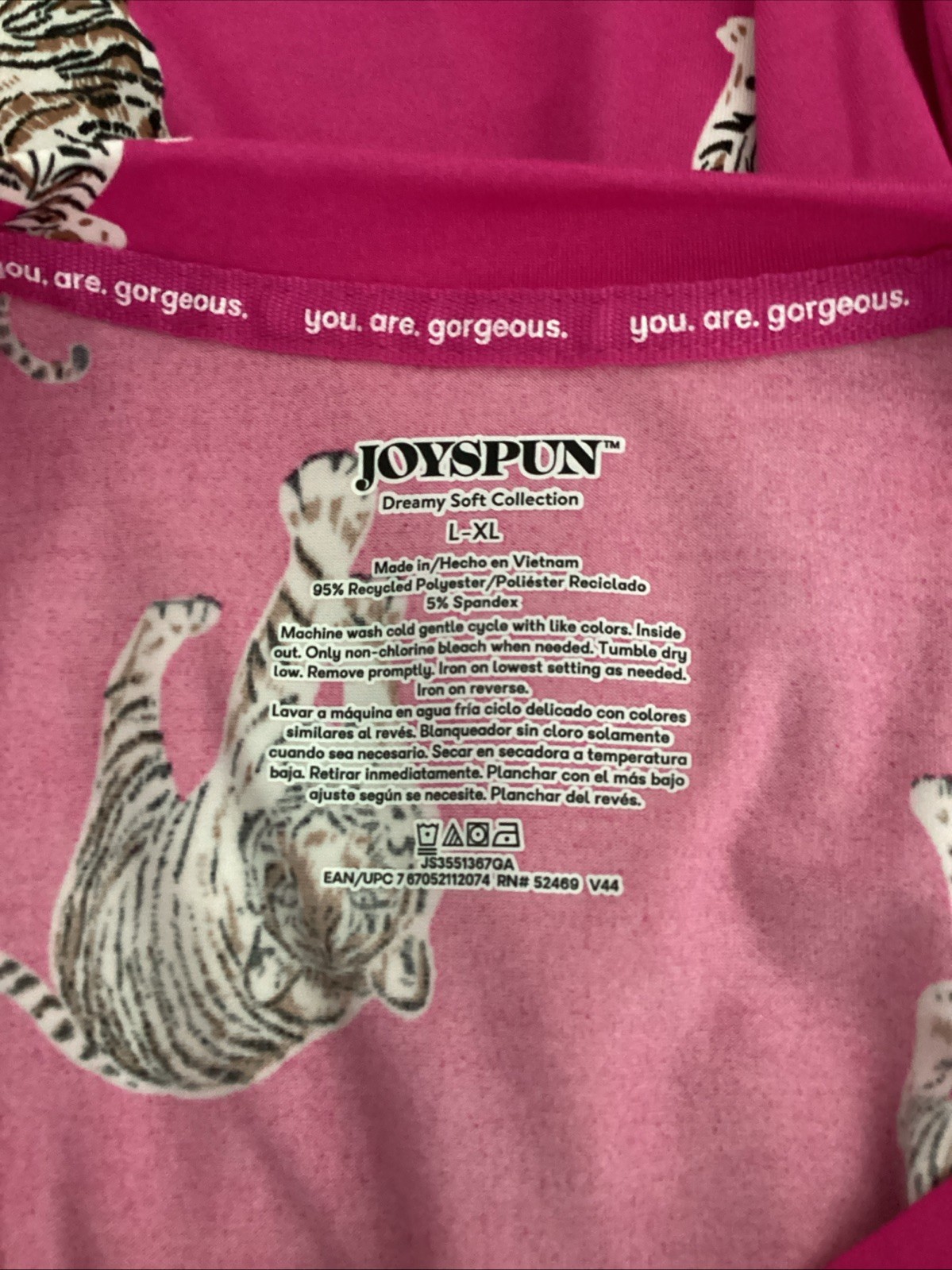 JOYSPUN SLEEPSHIRT Pink Tigers Print Knit Knee Length GOWN Sz L/XL*
