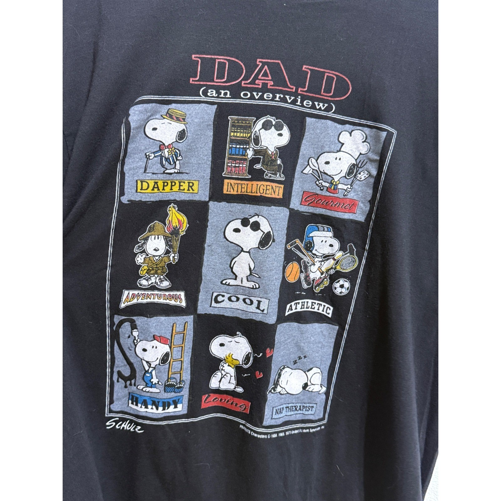 Vintage Artex Snoopy Peanuts Dad An Overview T-Shirt Mens Large Black USA Made