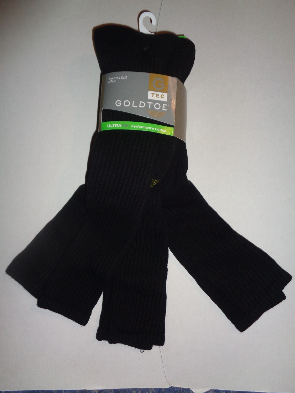 Men’s Gold Toe Cotton Over the Calf Tube Socks 3 Pair Black Shoe Size 6-12