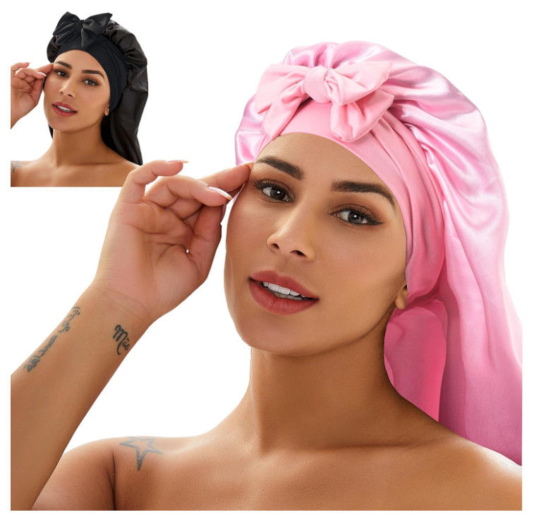 Bonnet Sleep Cap Long Satin Night Cap For Braids Curly Hair Silk 2pc Extra Large