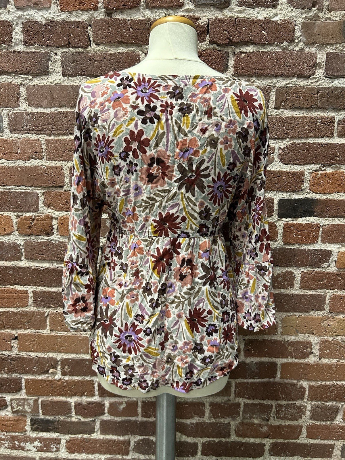 Andree Top Womens S Mod Florals 70s Bell Sleeve Colorful Hippie Fun New Retro