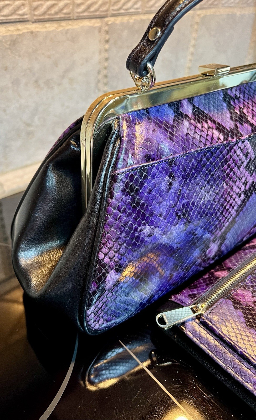 NWT Brahmin Emmett Purple Potion Winterlight Frame Satchel & Matching Ady Wallet
