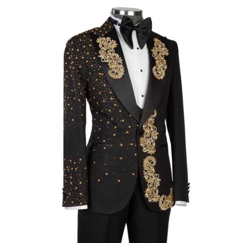 Men’s Luxury Crystal Florals Suits Tailored for Wedding Formal Occatons Jackets