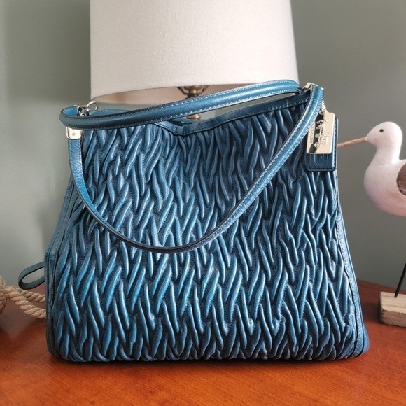 Coach 26257 Madison Phoebe Gathered Twist Teal Leather Shoulder Bag