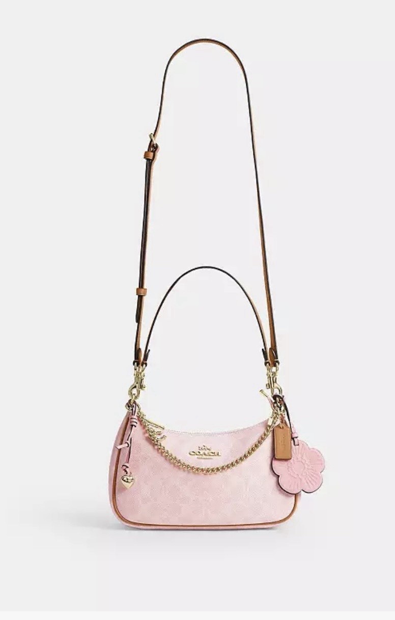 NWT Coach Gold Powder Pink Teri Shoulder Bag Signature with Charms CEA20