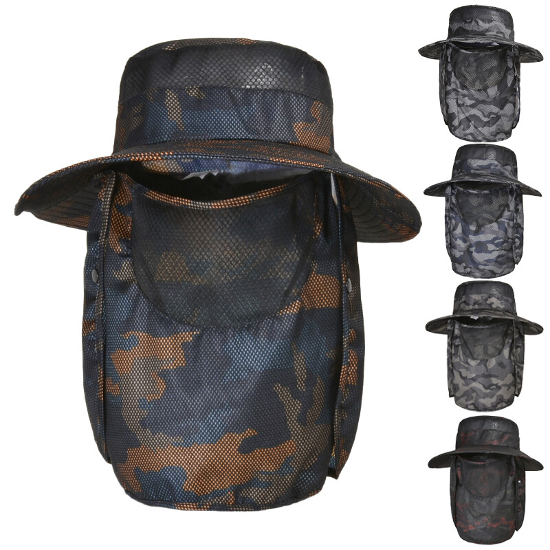 Fishing Hat Wide Brim Bucket Hats Sun UV Protection with Face Cover & Neck Flap