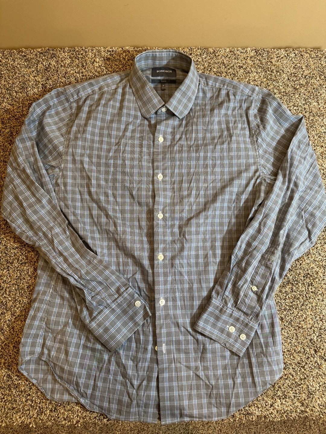 Bonobos Slim Fit Long Sleeve Button-Down Shirt Gray Blue Plaid