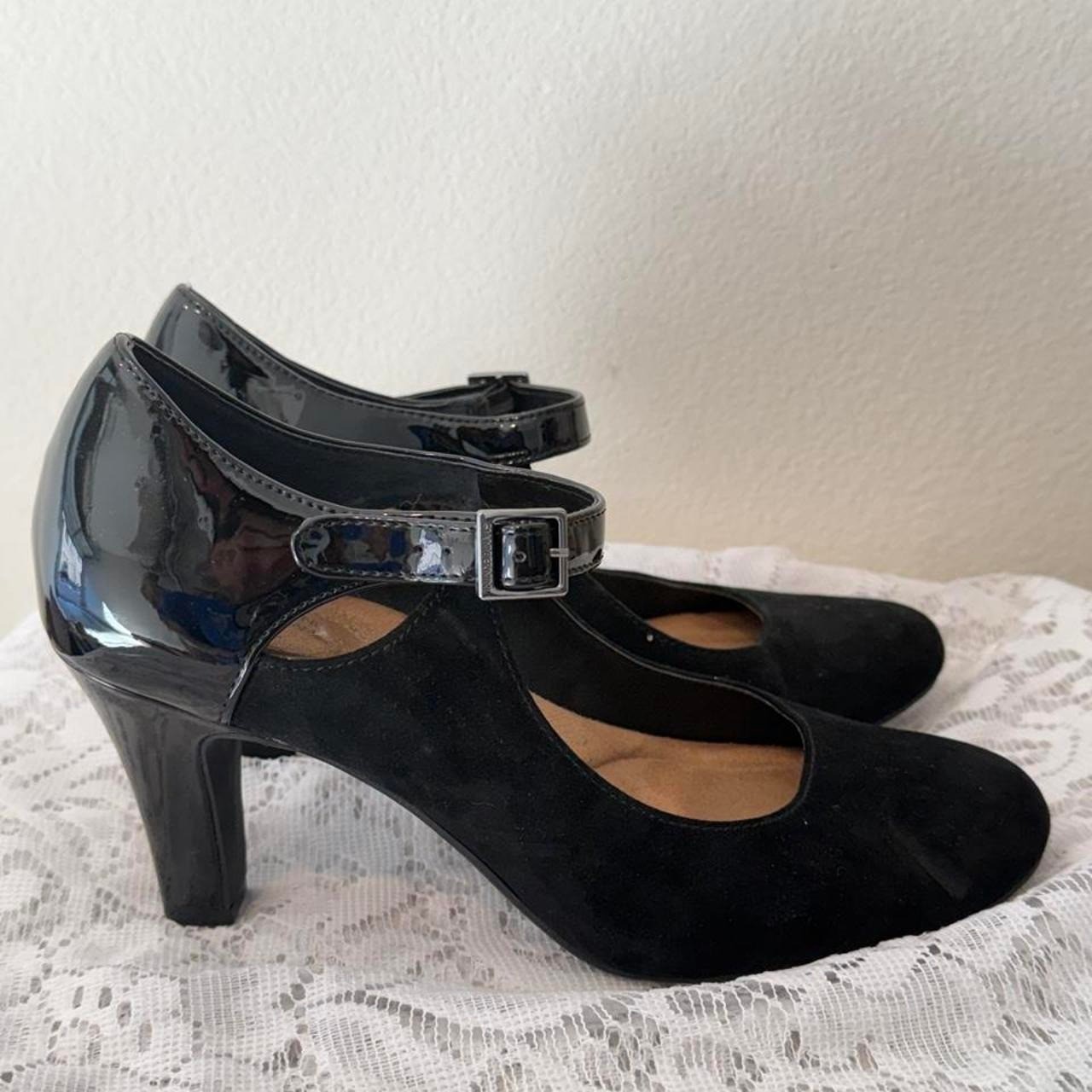 Vintage Giani Bernini black suede leather Mary Jane heels buckle detail size 8.5