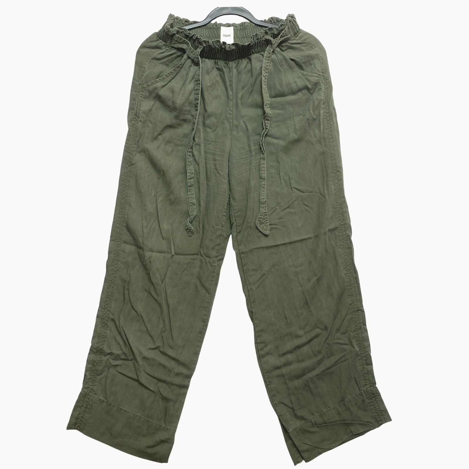 Knox Rose Pants Womens S Olive Green Lyocell Paperbag Waist Wide Leg Crop