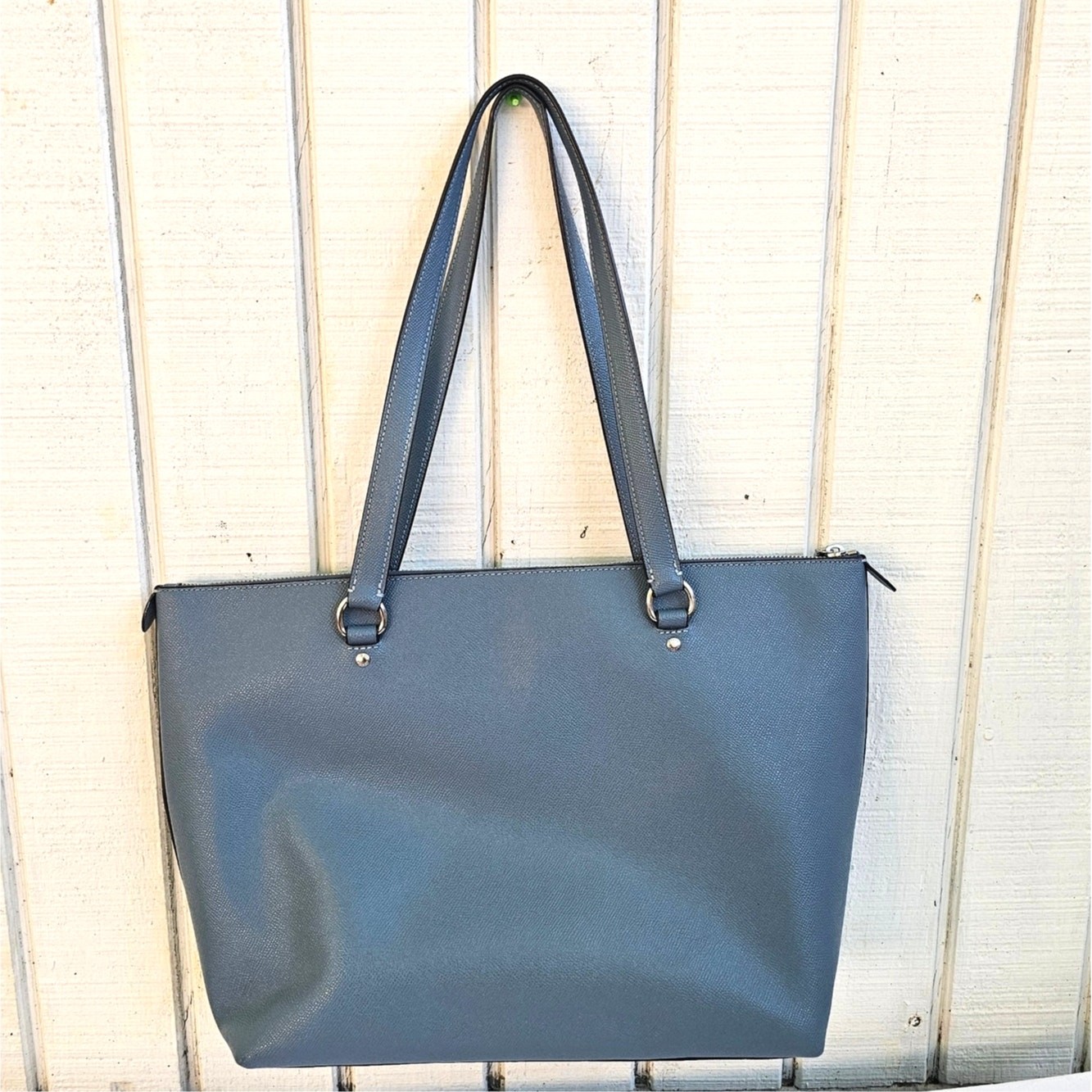 Coach Gallery Tote Blue Cross grain Leather Shoulder Bag Purse F79608