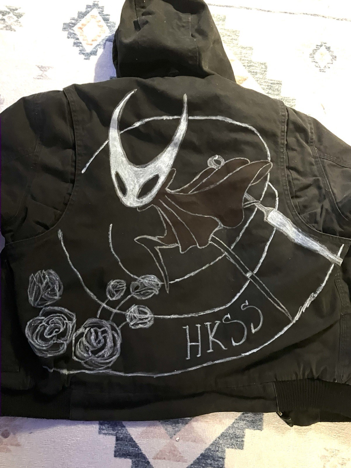 Hand Drawn Hollow Knight Silksong Hornet Black Winter/Fall Jacket Polar King YXL