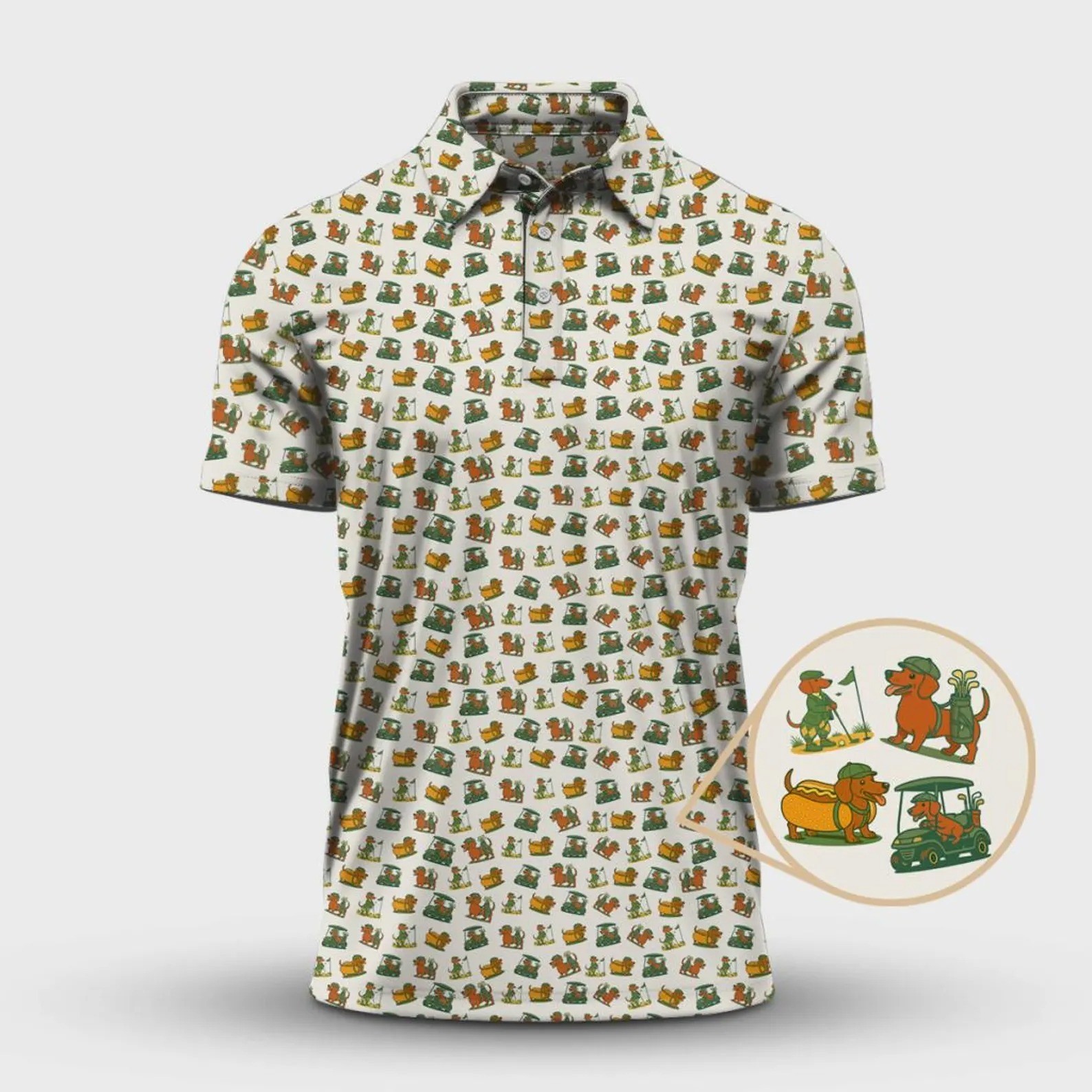 Dachshund Golf Shirt, Funny Wiener Dog Pattern Shirt, Best Gift For Dog Lover