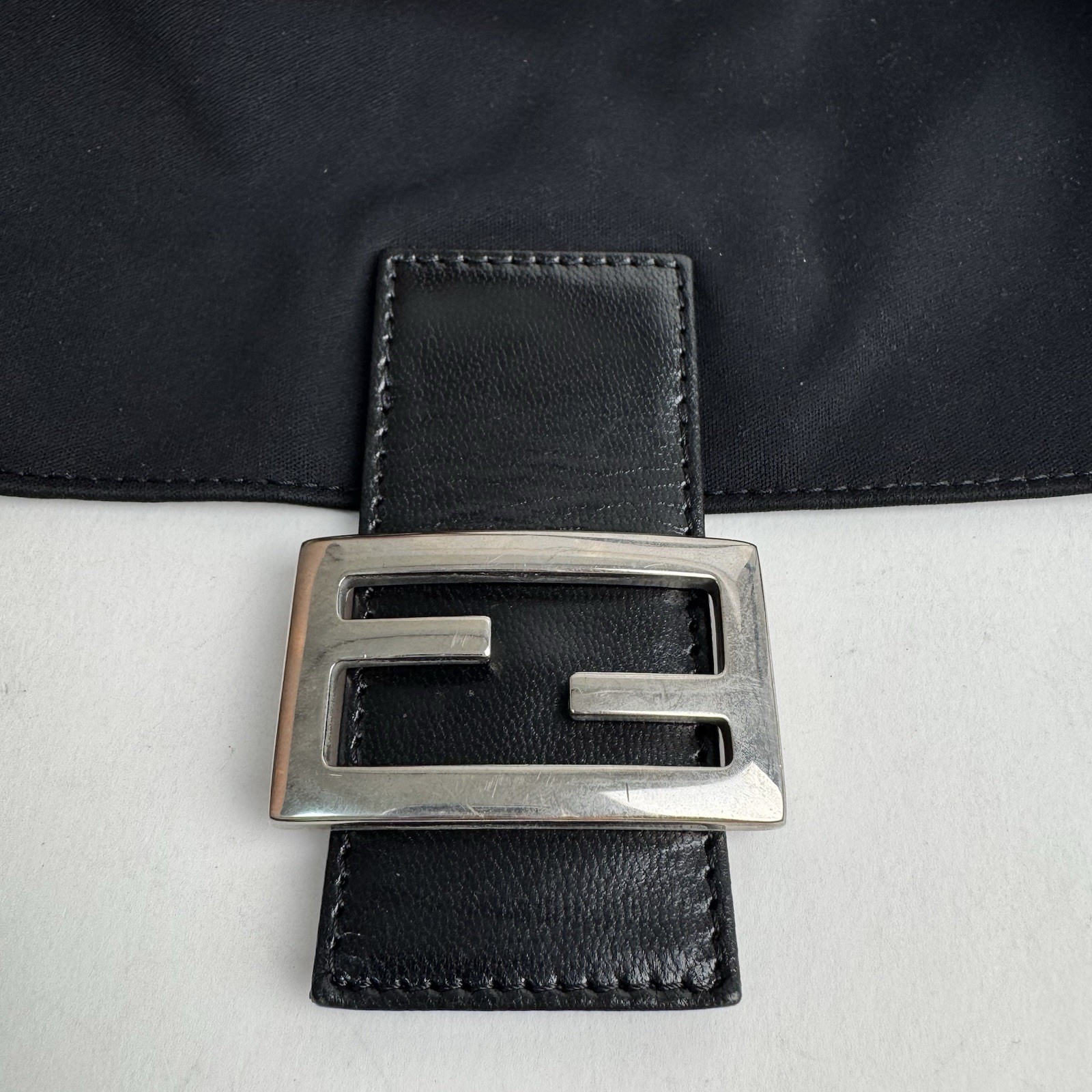Auth Fendi Cotton Jersey Mamma Baguette FF Logo One Shoulder Bag Black Y2K