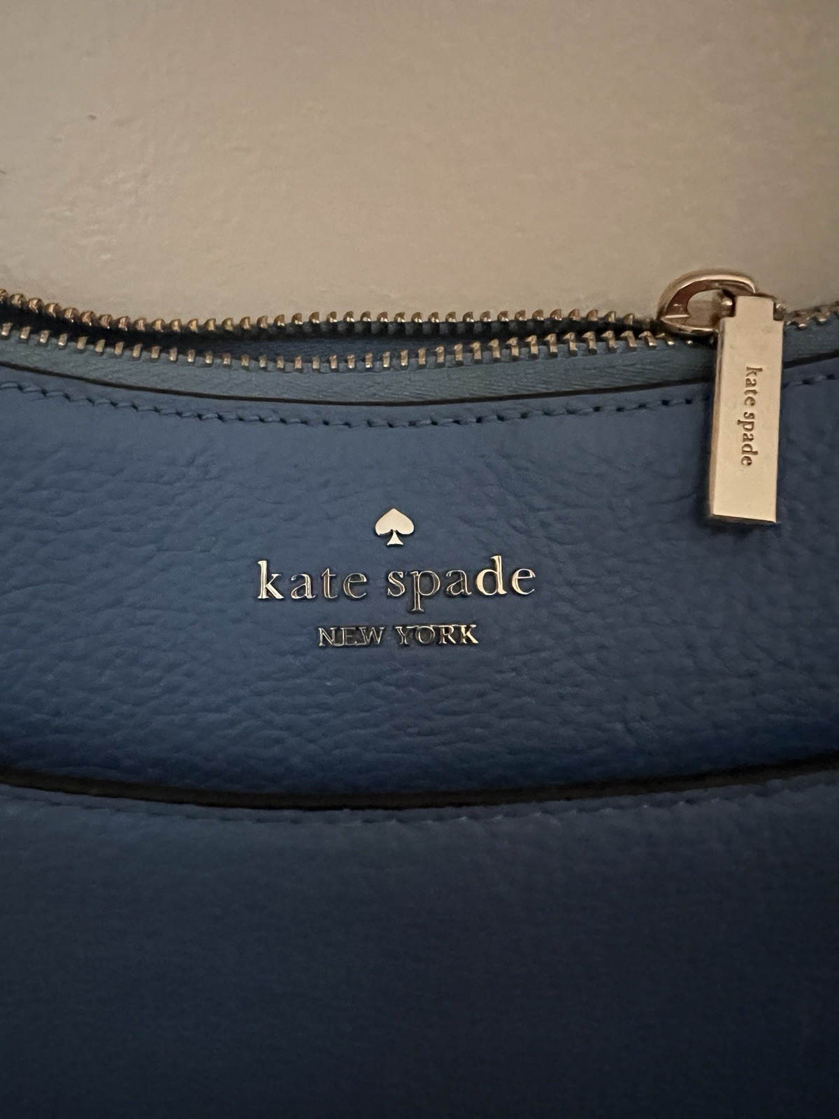 Kate Spade New York Blue Pebbled Small Crossbody Zip Bag Gold Hardware Strap