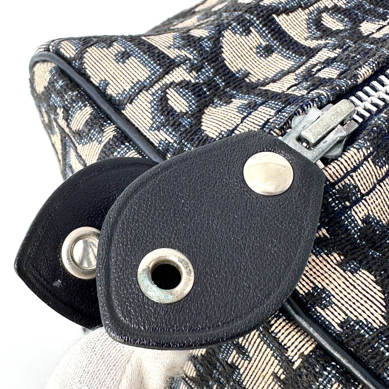 Christian Dior Trotter Handbag Boston Bag Navy Black