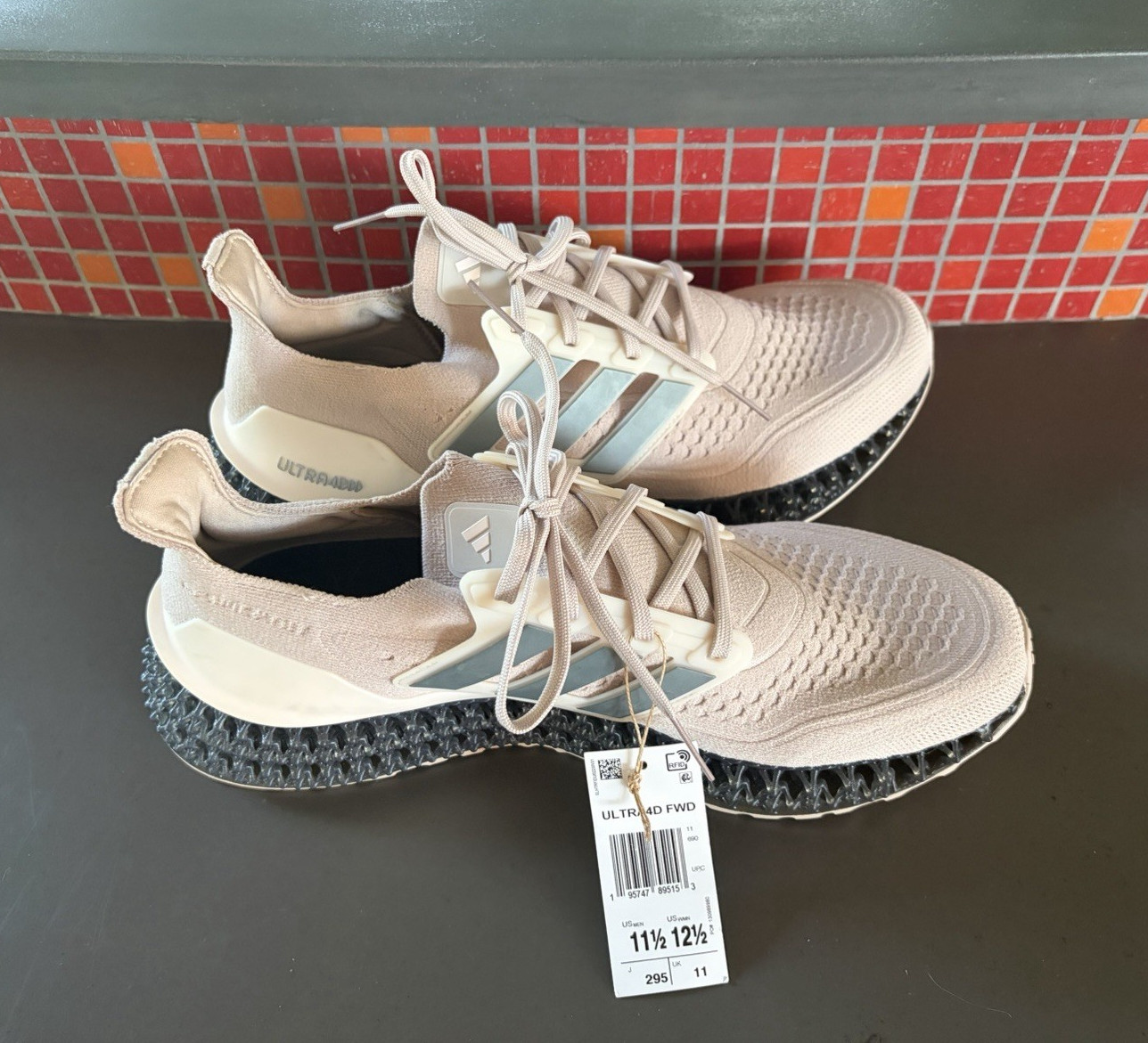 Adidas Ultraboost 4D FWD Men’s 11.5 Cream Black Running Shoes Tags Attached