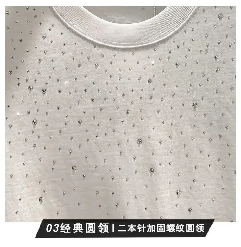 Summer Rhinestone Rivet T-shirt for Men Clothing Round Neck Casual T-shirt