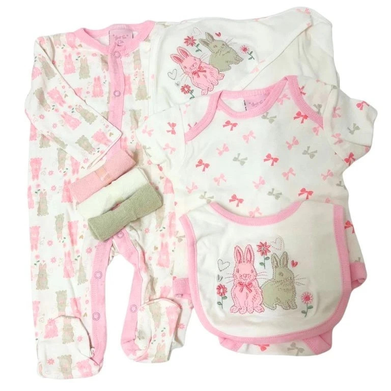 Baby Girls Bunny Rabbit 7 piece Layette Gift Set Pink 0-3 3-6 months