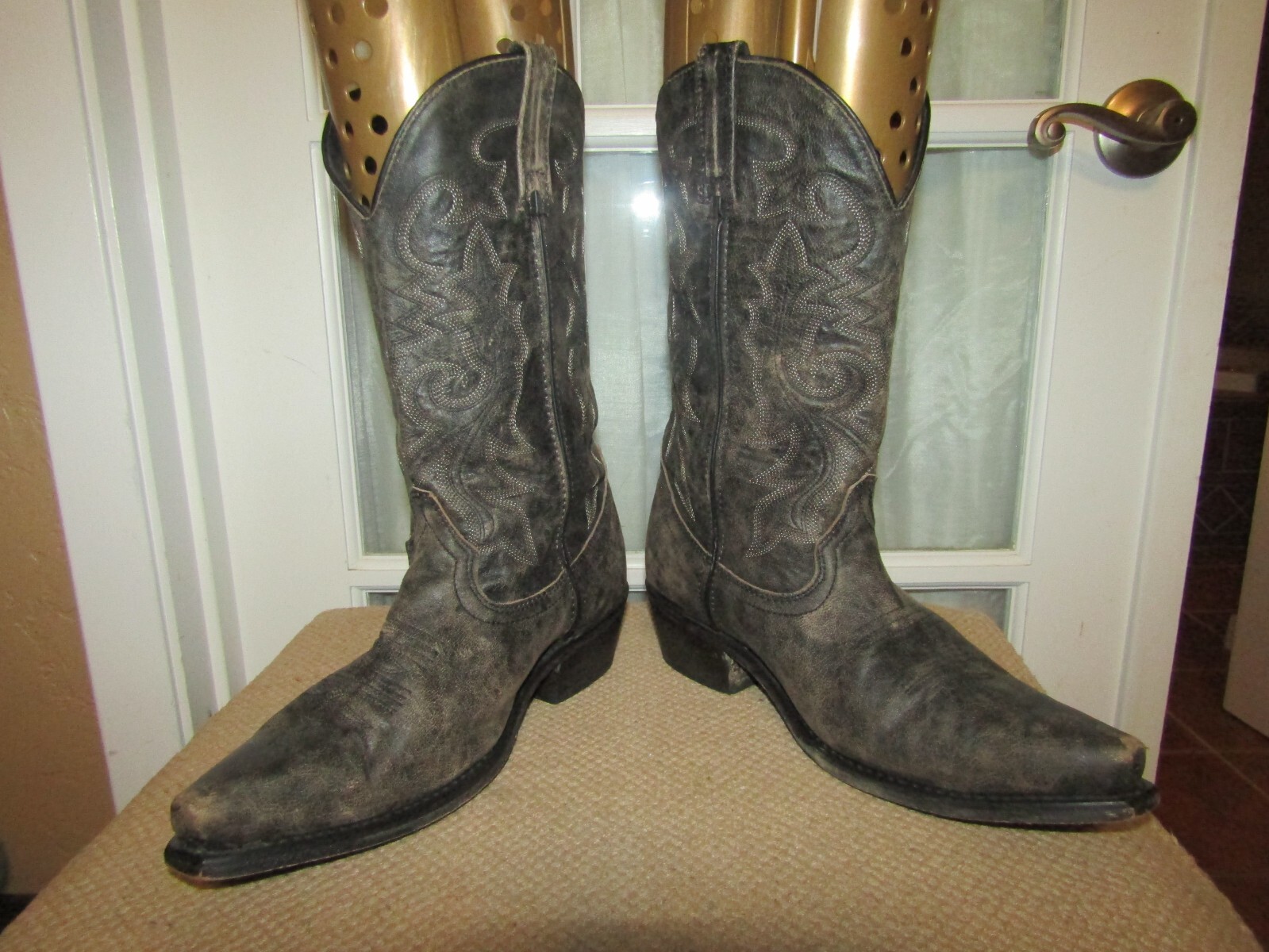 Rockin Country RC6020 Mens 8.5 EW Black Brown Distressed Leather Cowboy Boots