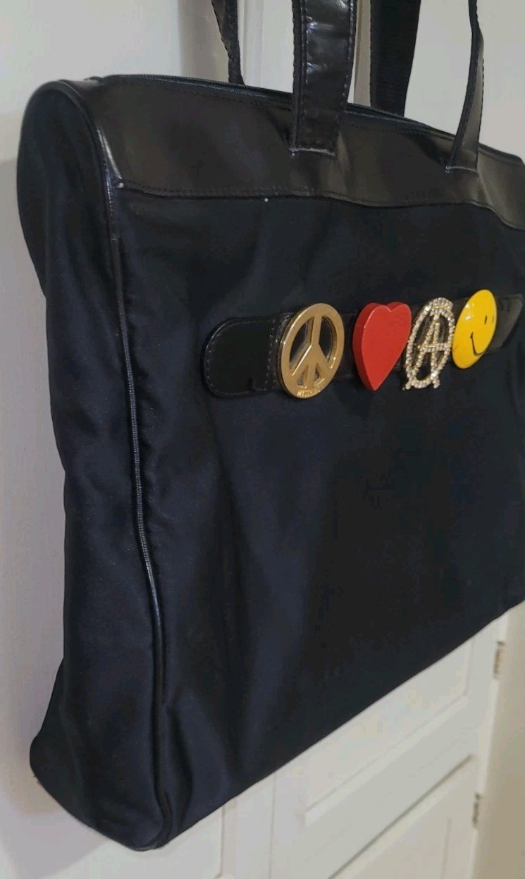 Vintage Moschino Redwall Black Nylon & Leather~Peace, Love,Anarchy, Happiness
