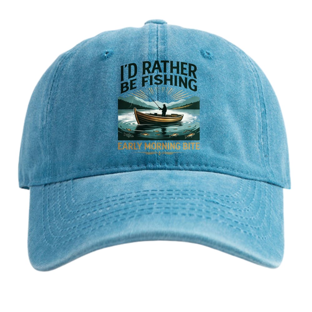 I’d Rather Be Fishing Hat, Vintage Washed Cotton Fisherman Outdoor Baseball Cap