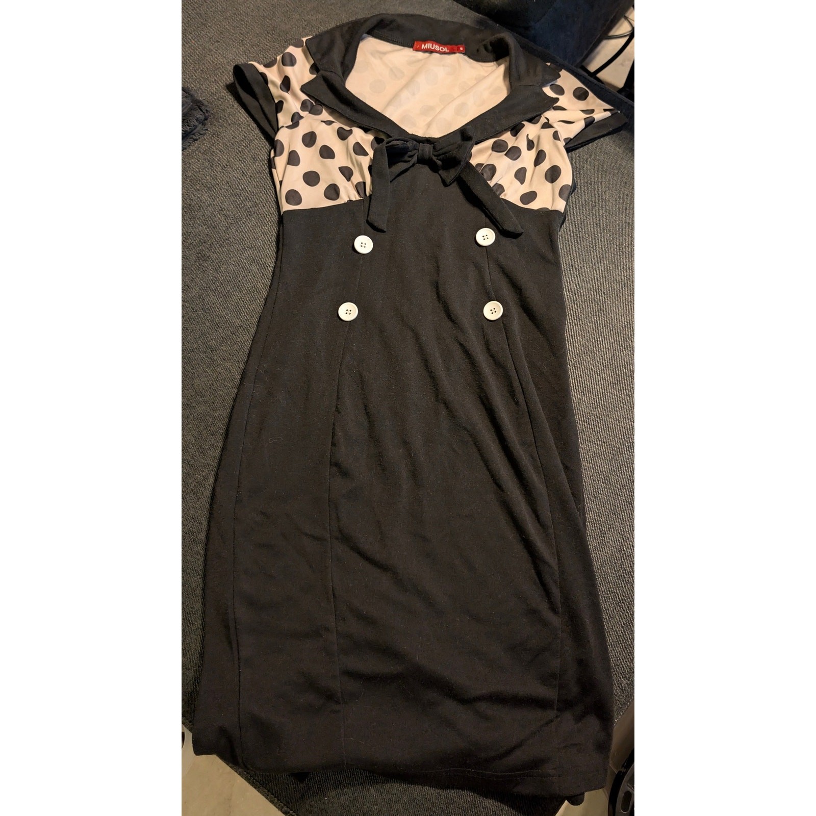 Black Pinup Sailor-Style Dress with Polka Dot Shoulders Size Small